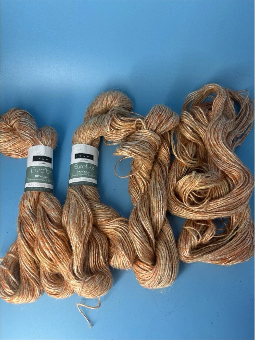 Lot of 4 Louet Euroflax 100% Linen Yarn Pumpkin Bulky Chunky Weight 150 Yds 100g